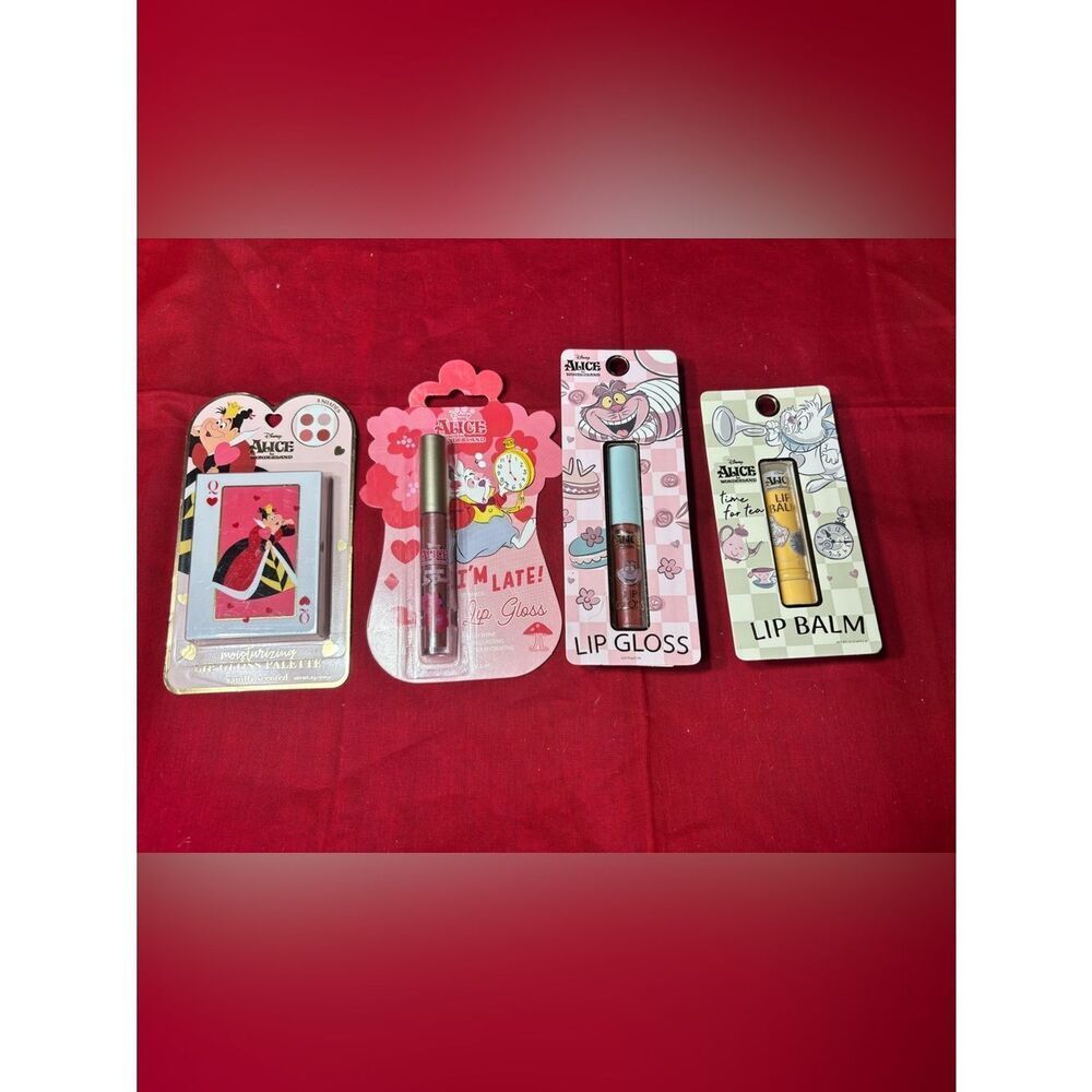 New Disney Alice in Wonderland Pink Lip Gloss Set of 4